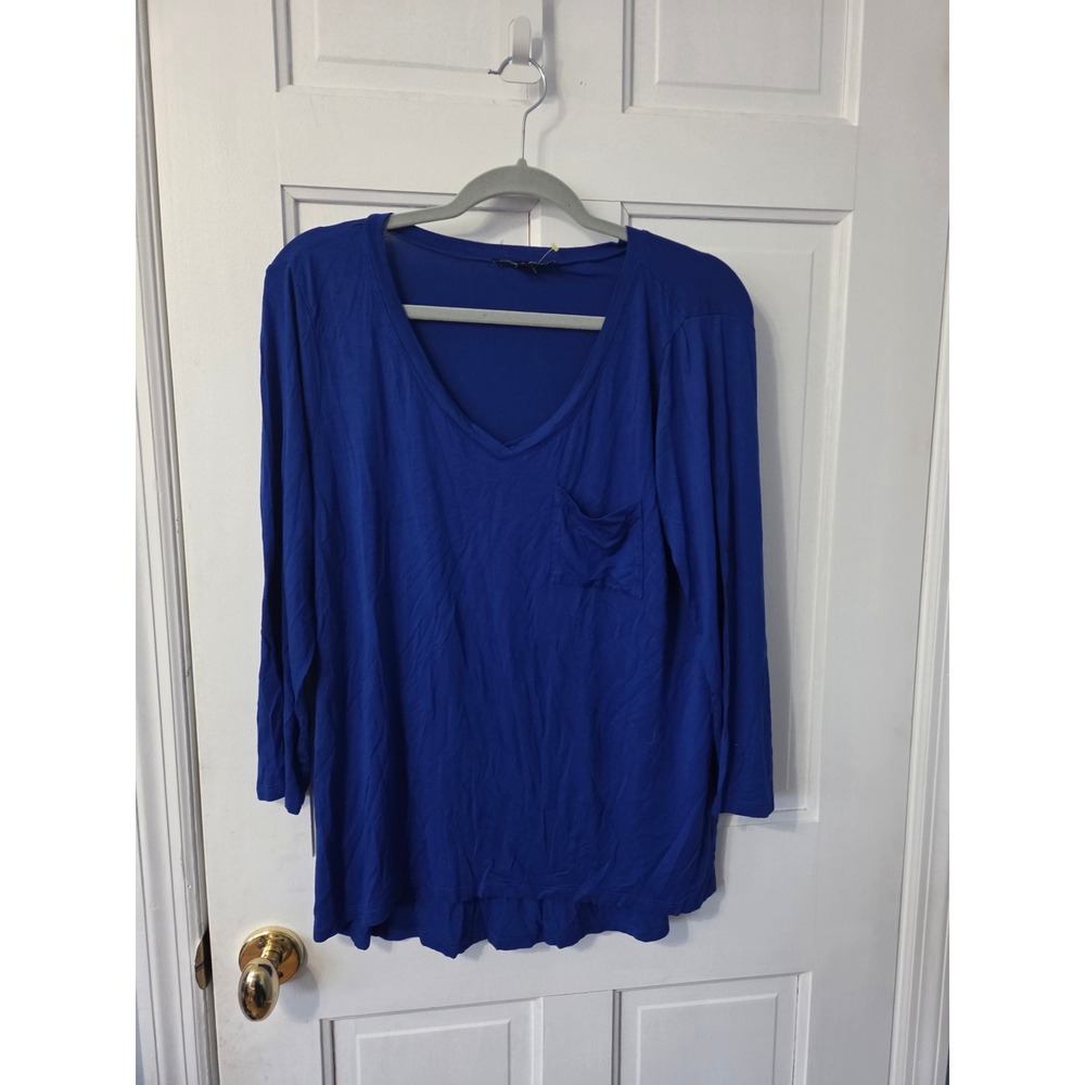 e & Gauge Royal Blue V-Neck Pocket Top Women's XL Long Sleeve Relaxed Fit - Picture 5 of 5